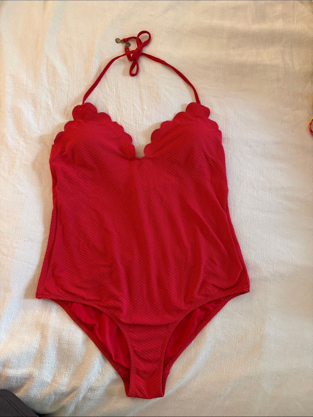 Jessica Simpson Red Scallop Halter One-Piece Swimsuit